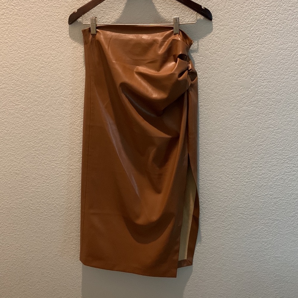 Love Token Cognac Faux Leather Skirt